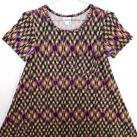 LuLaRoe T Shirt Dress Womens XXS Multicolor Geometric Carly Hi Low Hem Pullover - Picture 2 of 8